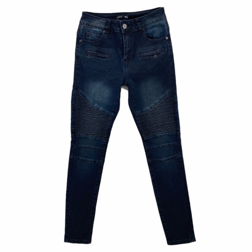 Fashion Nova Dark Wash Denim Crop Moto Skinny Jean